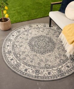 Tapis extérieur rond vintage - Flip Agnes gris