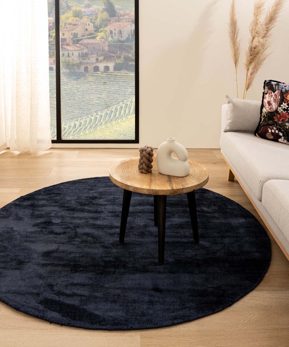 Tapis viscose rond - Glamour bleu marine - sfeer