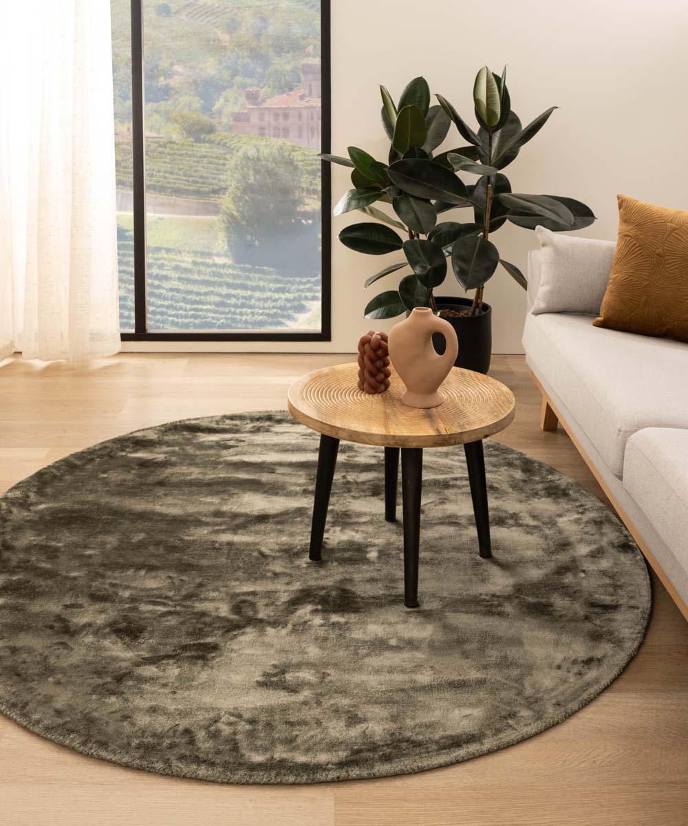 Tapis viscose rond - Pearl vert olive - sfeer Tapis viscose rond - Pearl vert olive - sfeer