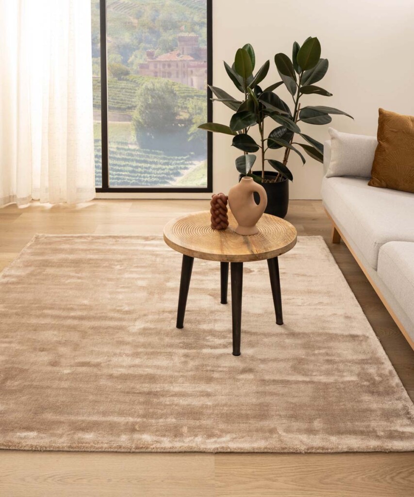 Tapis velours viscose carré – Pearl beige