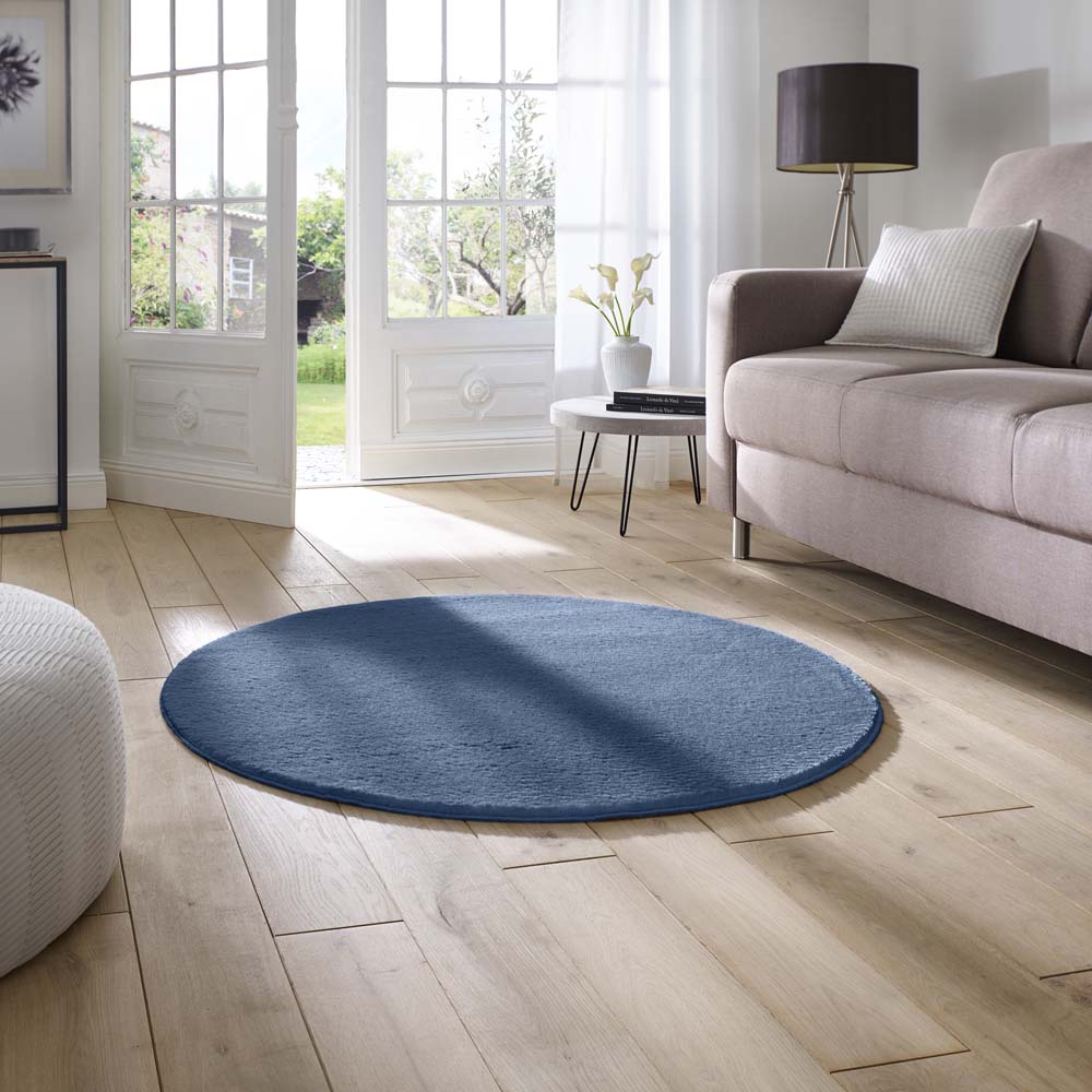 Tapis rond doux - Lior bleu foncé (lavable à 30 °C) - sfeer Tapis rond doux - Lior bleu foncé (lavable à 30 °C) - sfeer