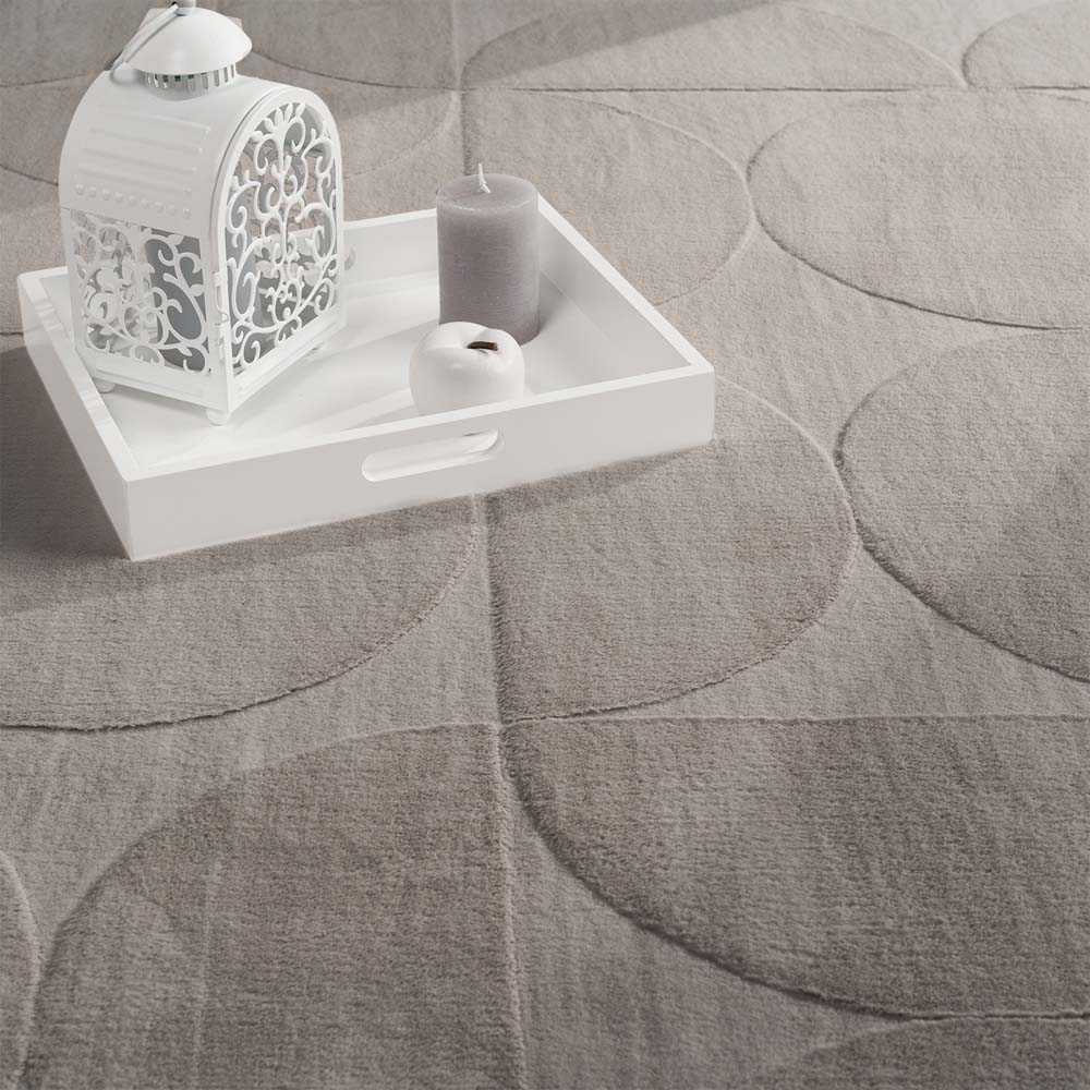 Tapis doux - Emily Circles taupe - close up Tapis doux - Emily Circles taupe - close up
