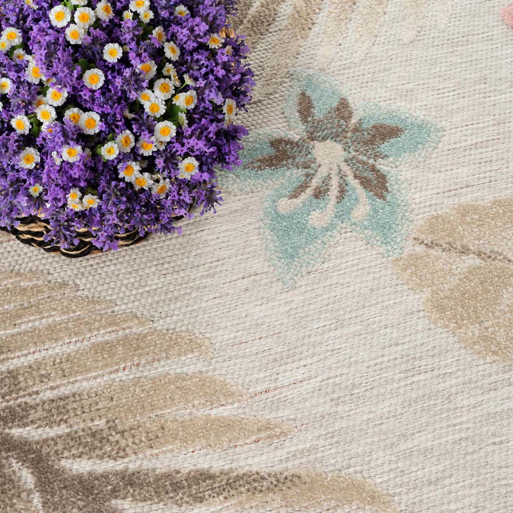 Tapis extérieur fleurs - Yara gris - close up Tapis extérieur fleurs - Yara gris - close up