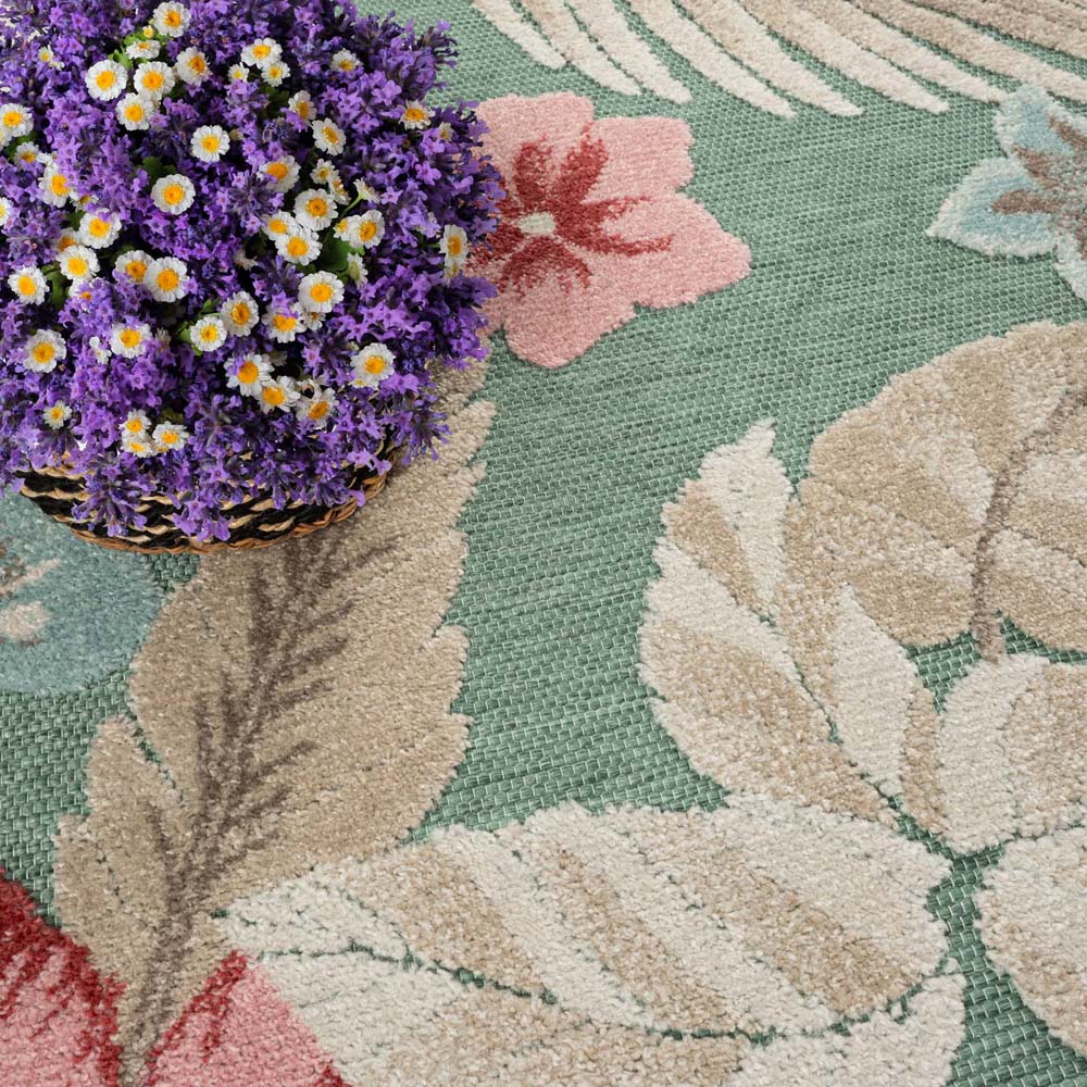 Tapis extérieur fleurs - Yara vert - close up Tapis extérieur fleurs - Yara vert - close up