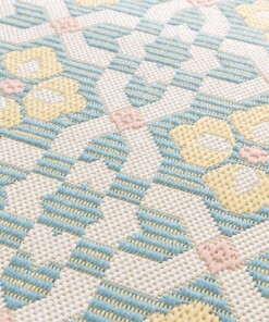 Tapis d’extérieur rond - Bubbly Tulip turquoise/jaune