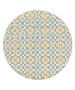 Tapis d’extérieur rond - Bubbly Tulip turquoise/jaune - overzicht