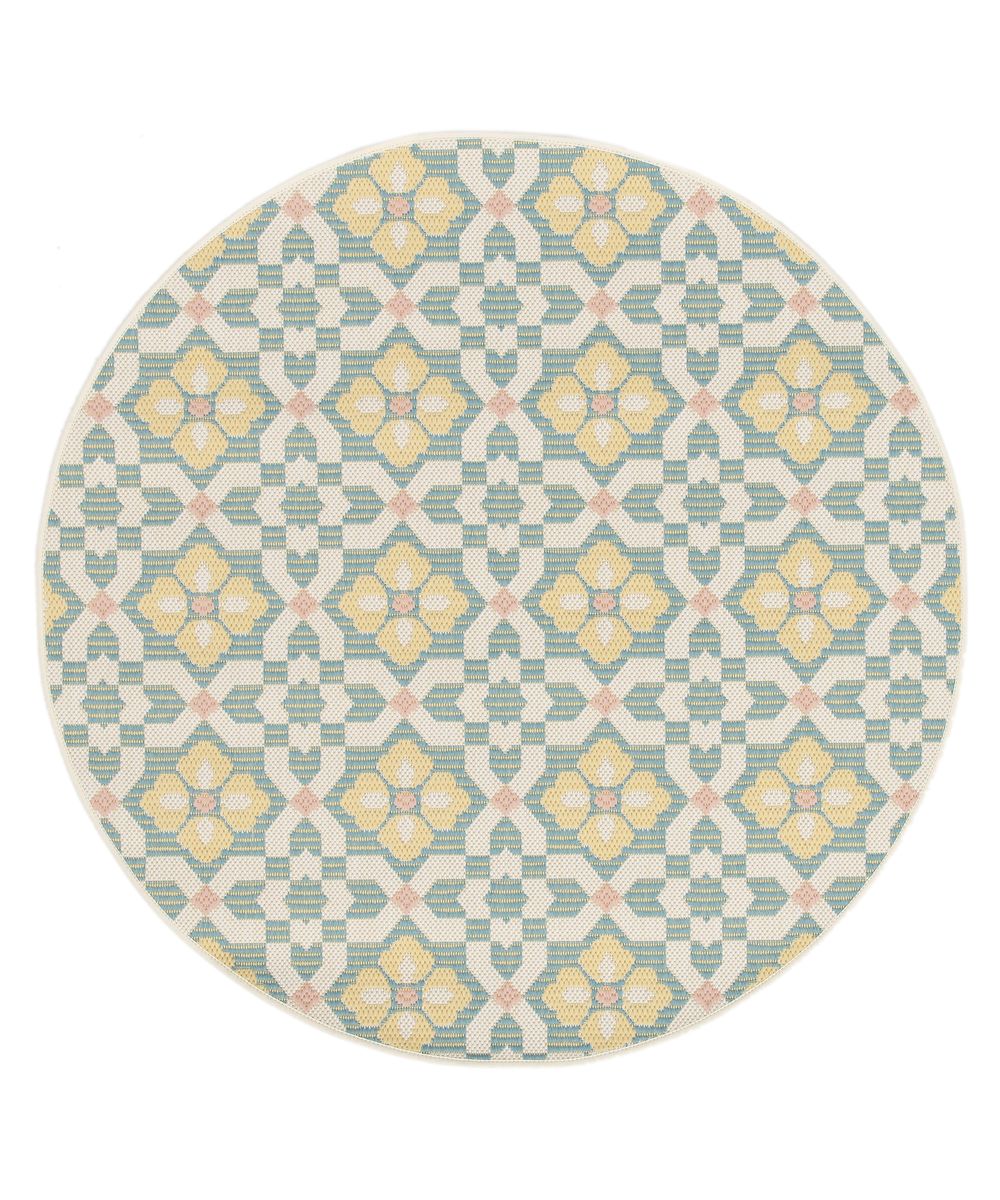 Tapis d’extérieur rond - Bubbly Tulip turquoise/jaune - overzicht Tapis d’extérieur rond - Bubbly Tulip turquoise/jaune - overzicht