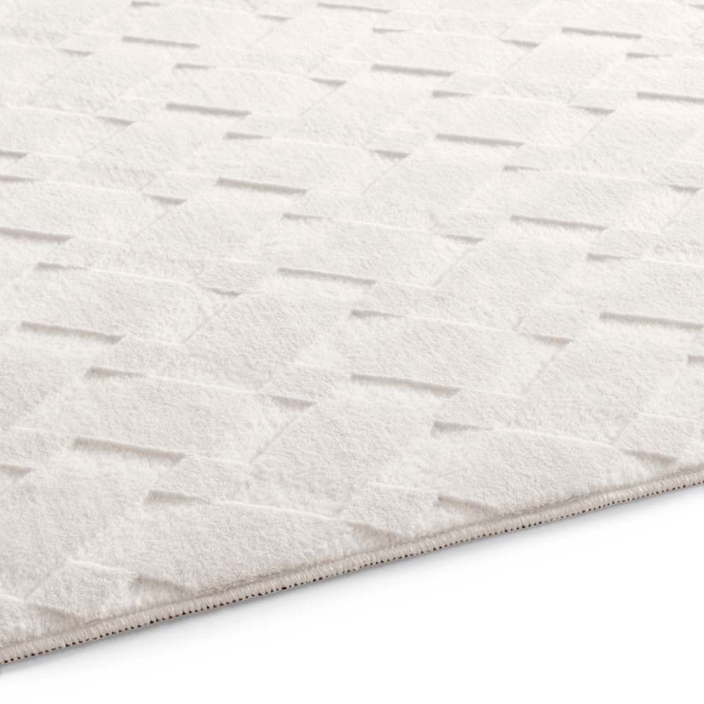 Tapis rond doux - Fuzz Karo crème - close up Tapis rond doux - Fuzz Karo crème - close up