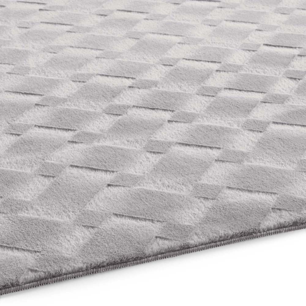 Tapis rond doux - Fuzz Karo gris - close up Tapis rond doux - Fuzz Karo gris - close up