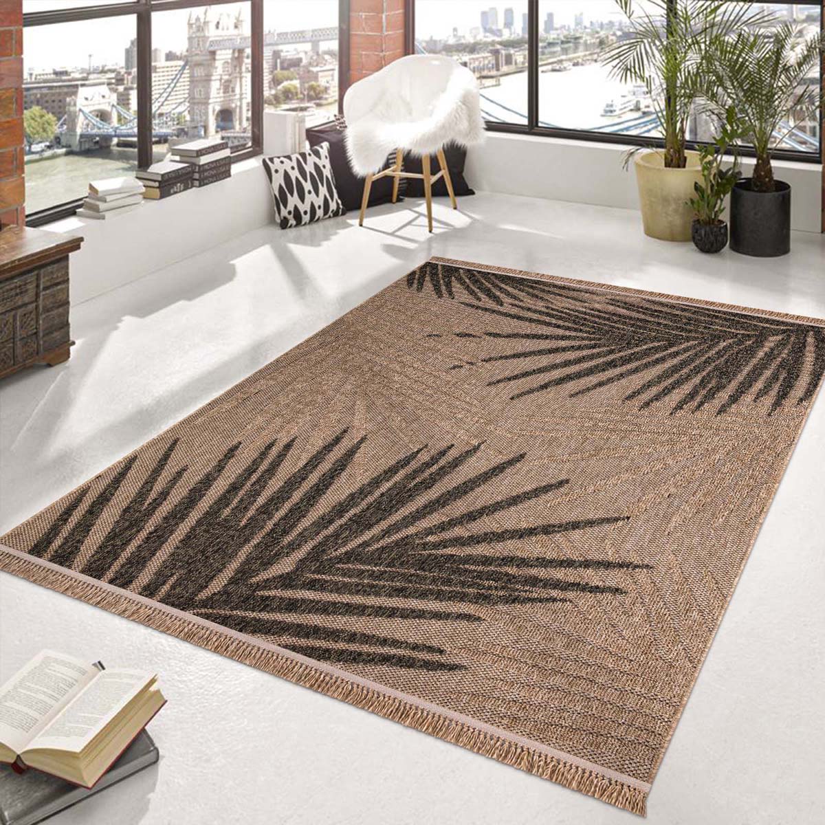 Tapis extérieur jute - Palms beige/noir - sfeer Tapis extérieur jute - Palms beige/noir - sfeer