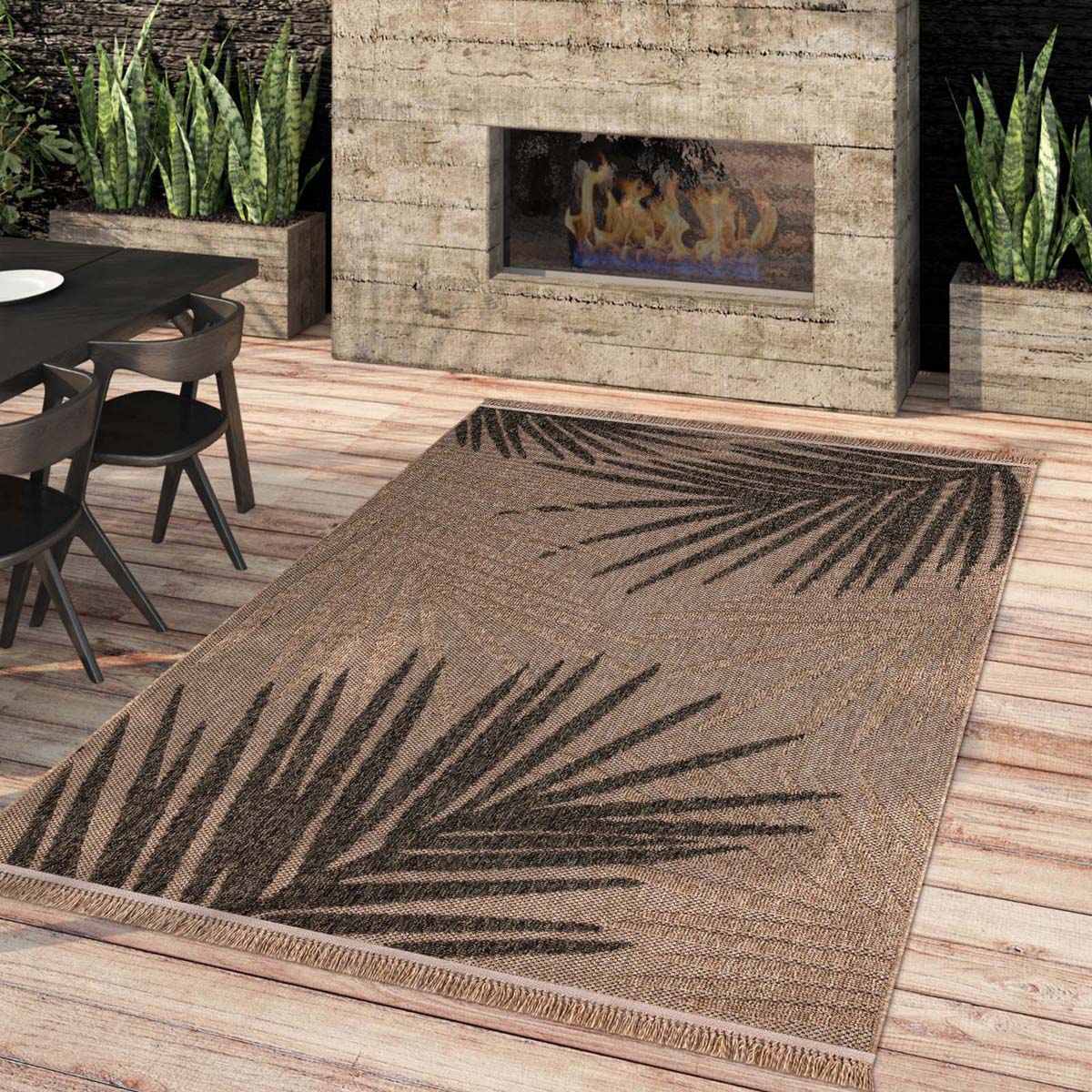 Tapis extérieur jute - Palms beige/noir - sfeer Tapis extérieur jute - Palms beige/noir - sfeer