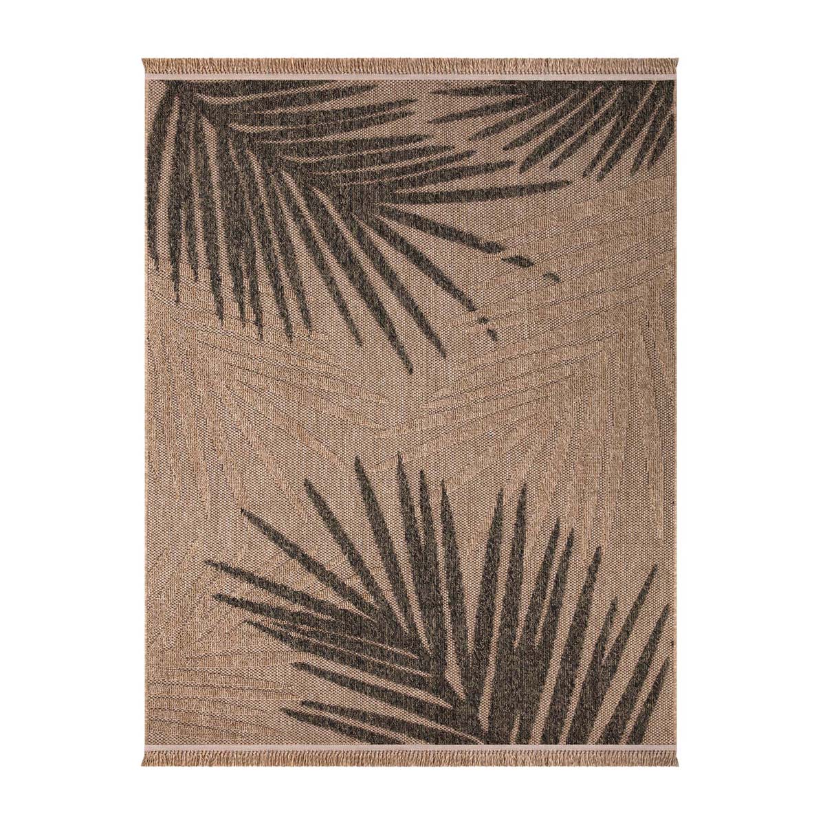 Tapis extérieur jute - Palms beige/noir - overzicht Tapis extérieur jute - Palms beige/noir - overzicht