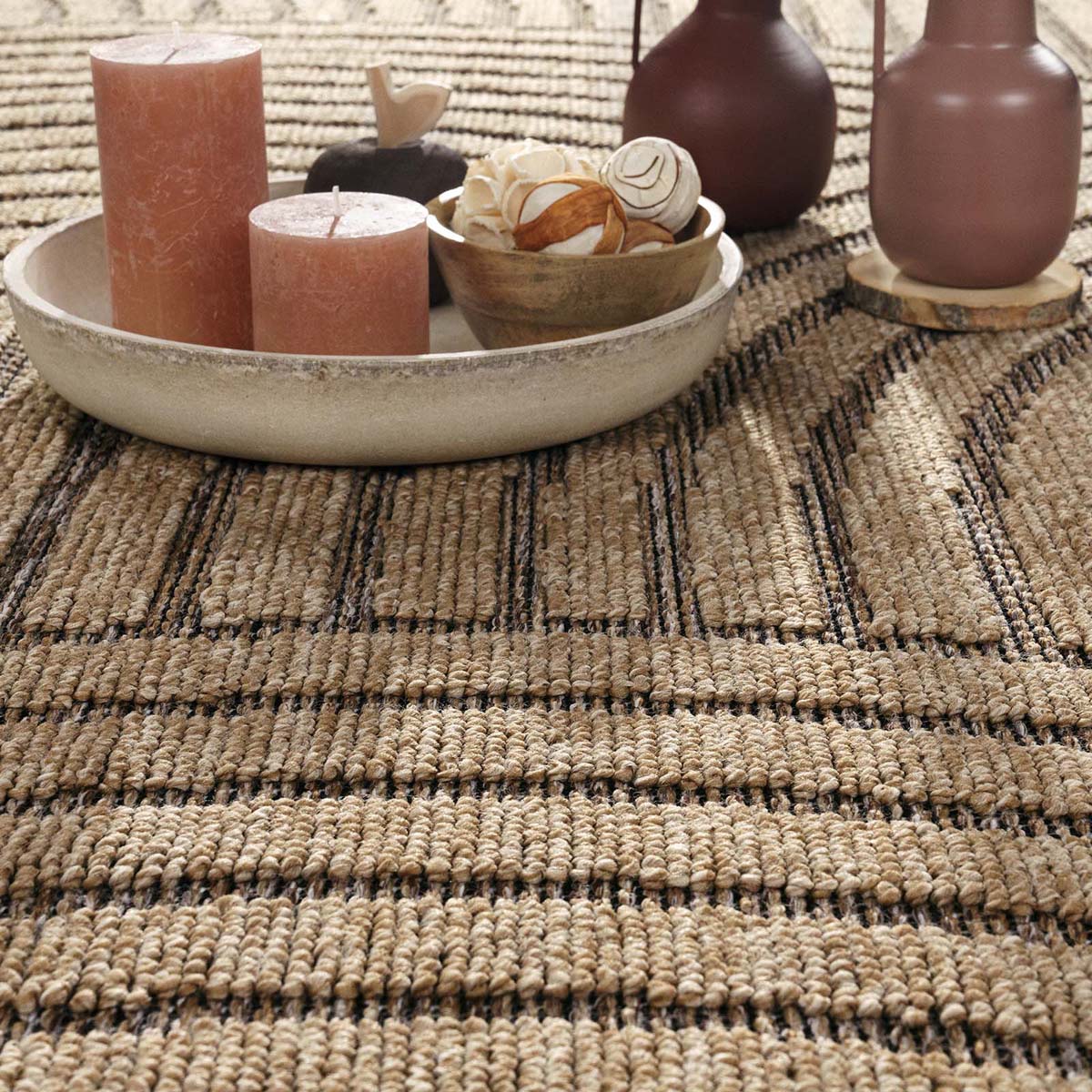 Tapis extérieur jute - Waves beige/noir - close up Tapis extérieur jute - Waves beige/noir - close up