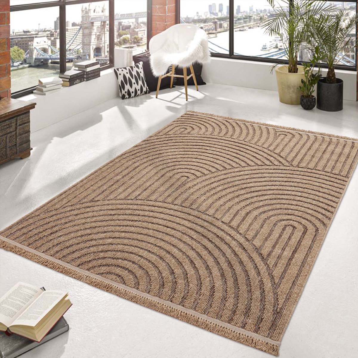 Tapis extérieur jute - Waves beige/noir - sfeer Tapis extérieur jute - Waves beige/noir - sfeer