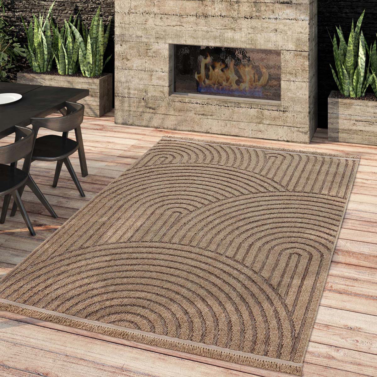 Tapis extérieur jute - Waves beige/noir - sfeer Tapis extérieur jute - Waves beige/noir - sfeer