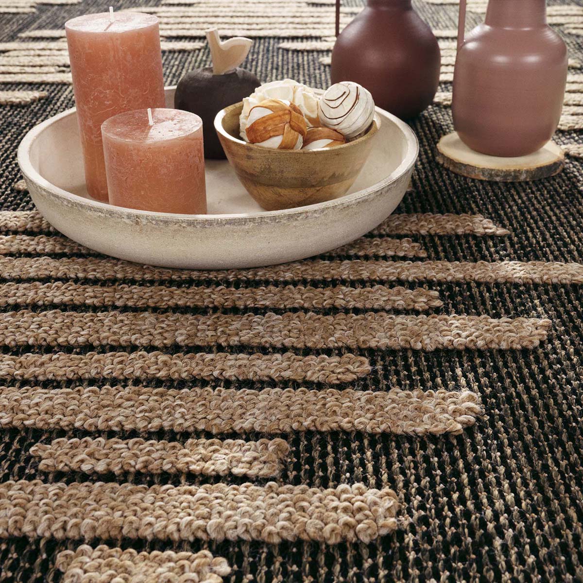 Tapis extérieur jute - Karo beige/noir - close up Tapis extérieur jute - Karo beige/noir - close up