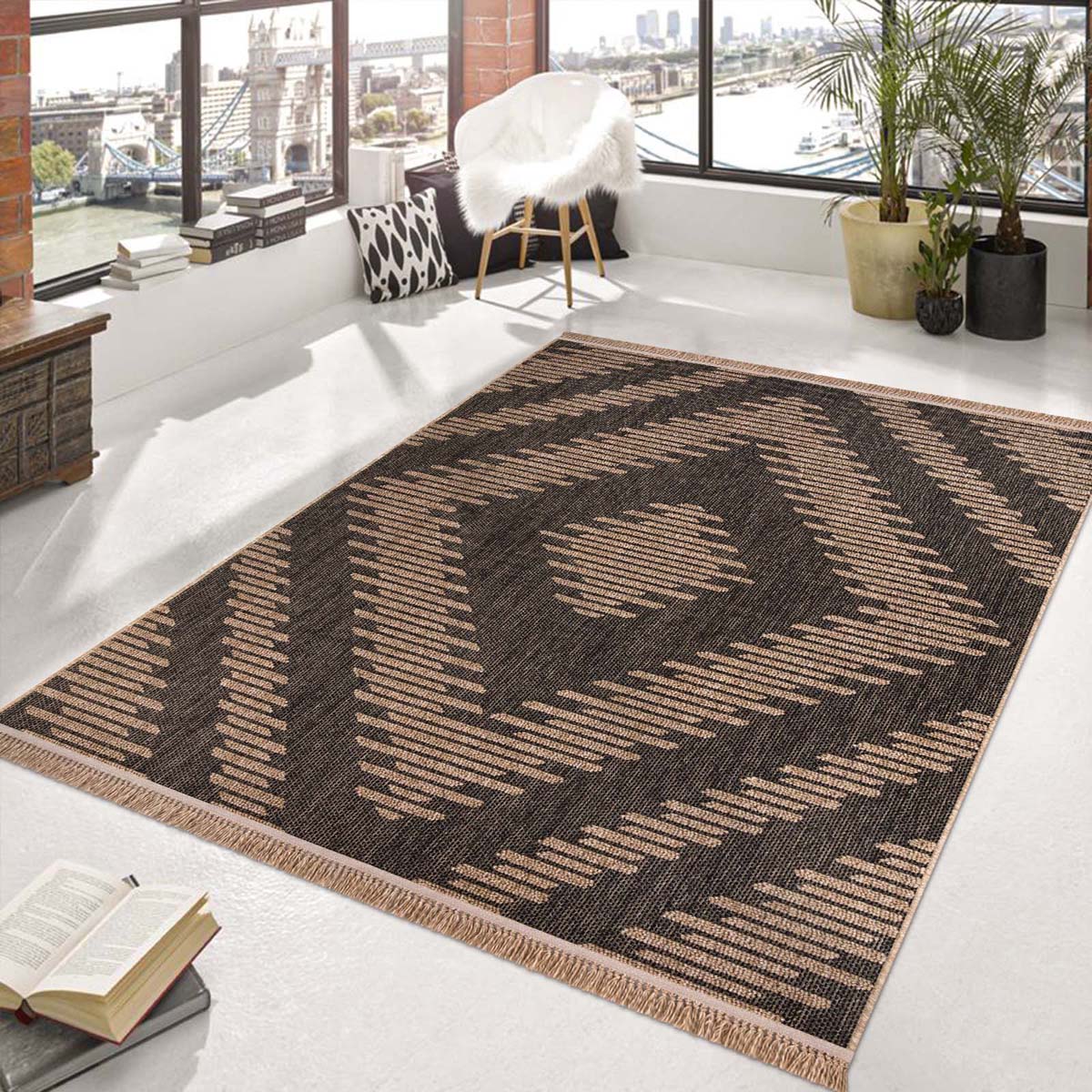 Tapis extérieur jute - Karo beige/noir - sfeer Tapis extérieur jute - Karo beige/noir - sfeer