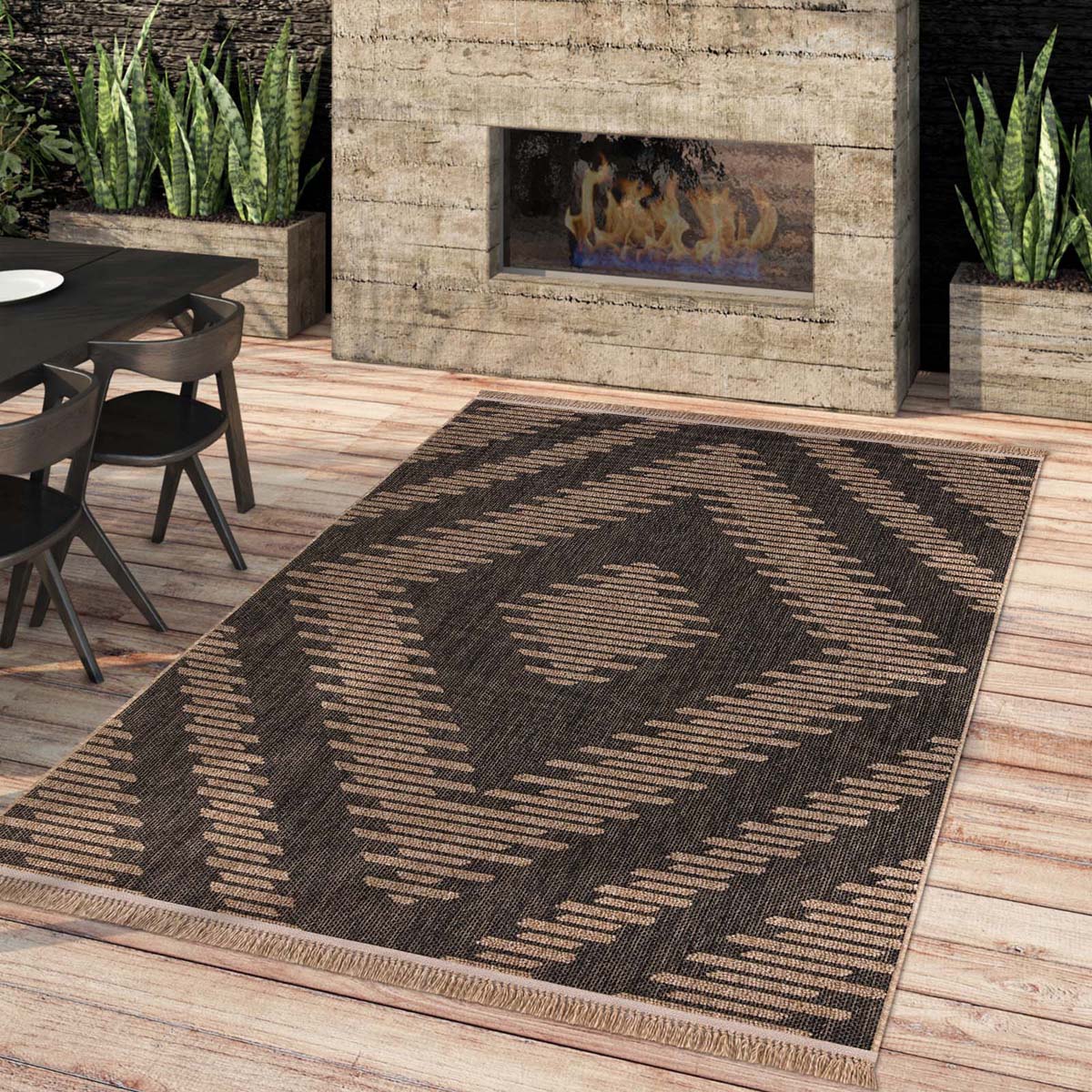 Tapis extérieur jute - Karo beige/noir - sfeer Tapis extérieur jute - Karo beige/noir - sfeer