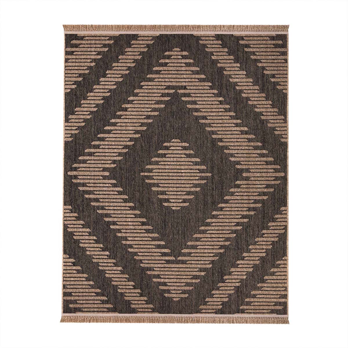 Tapis extérieur jute - Karo beige/noir - overzicht Tapis extérieur jute - Karo beige/noir - overzicht