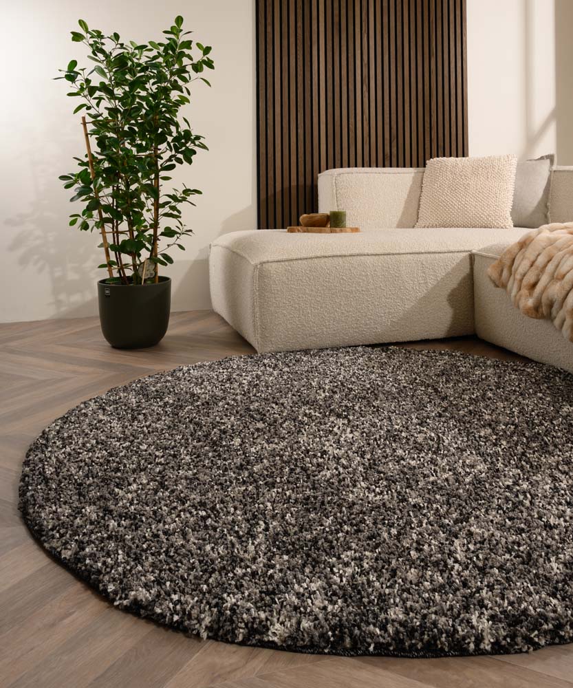 Tapis rond poils longs - Blend noir/gris - sfeer Tapis rond poils longs - Blend noir/gris - sfeer