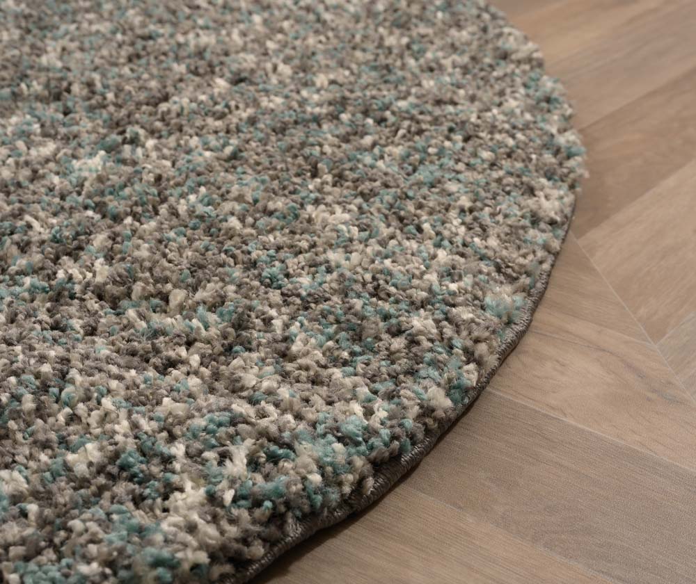 Tapis rond poils longs - Blend bleu/gris - close up Tapis rond poils longs - Blend bleu/gris - close up
