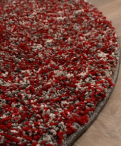 Tapis rond poils longs - Blend rouge/gris - close up, thumbnail Tapis rond poils longs - Blend rouge/gris - close up, thumbnail