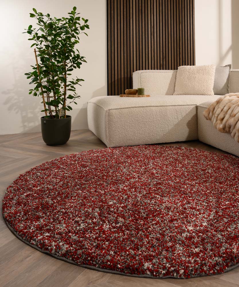 Tapis rond poils longs - Blend rouge/gris - sfeer Tapis rond poils longs - Blend rouge/gris - sfeer