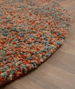 Tapis rond poils longs - Blend orange/bleu - close up, thumbnail Tapis rond poils longs - Blend orange/bleu - close up, thumbnail