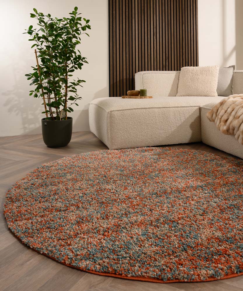 Tapis rond poils longs - Blend orange/bleu - sfeer Tapis rond poils longs - Blend orange/bleu - sfeer