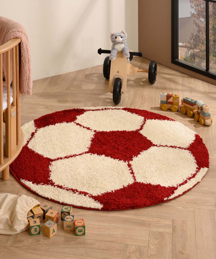 Tapis football rond - Sports crème/rouge - sfeer Tapis football rond - Sports crème/rouge - sfeer