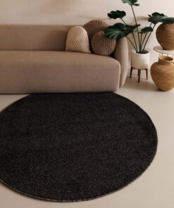 Tapis Rond poil ras Fine - Anthracite