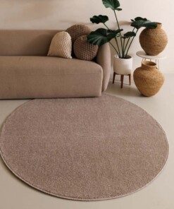 Tapis Rond poil ras Fine - beige - sfeer