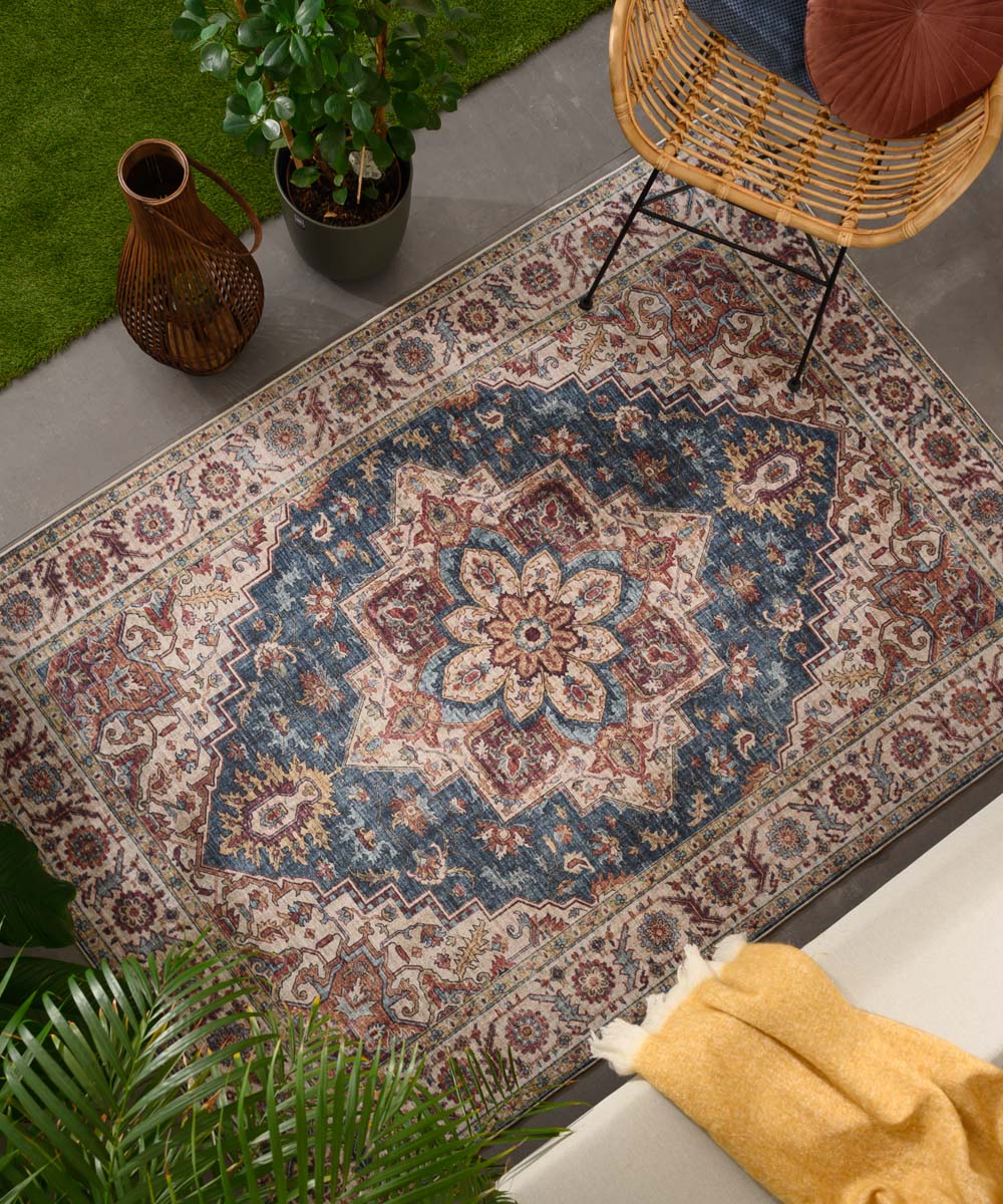 Tapis extérieur vintage - Valenca Brio beige/bleu - sfeer Tapis extérieur vintage - Valenca Brio beige/bleu - sfeer