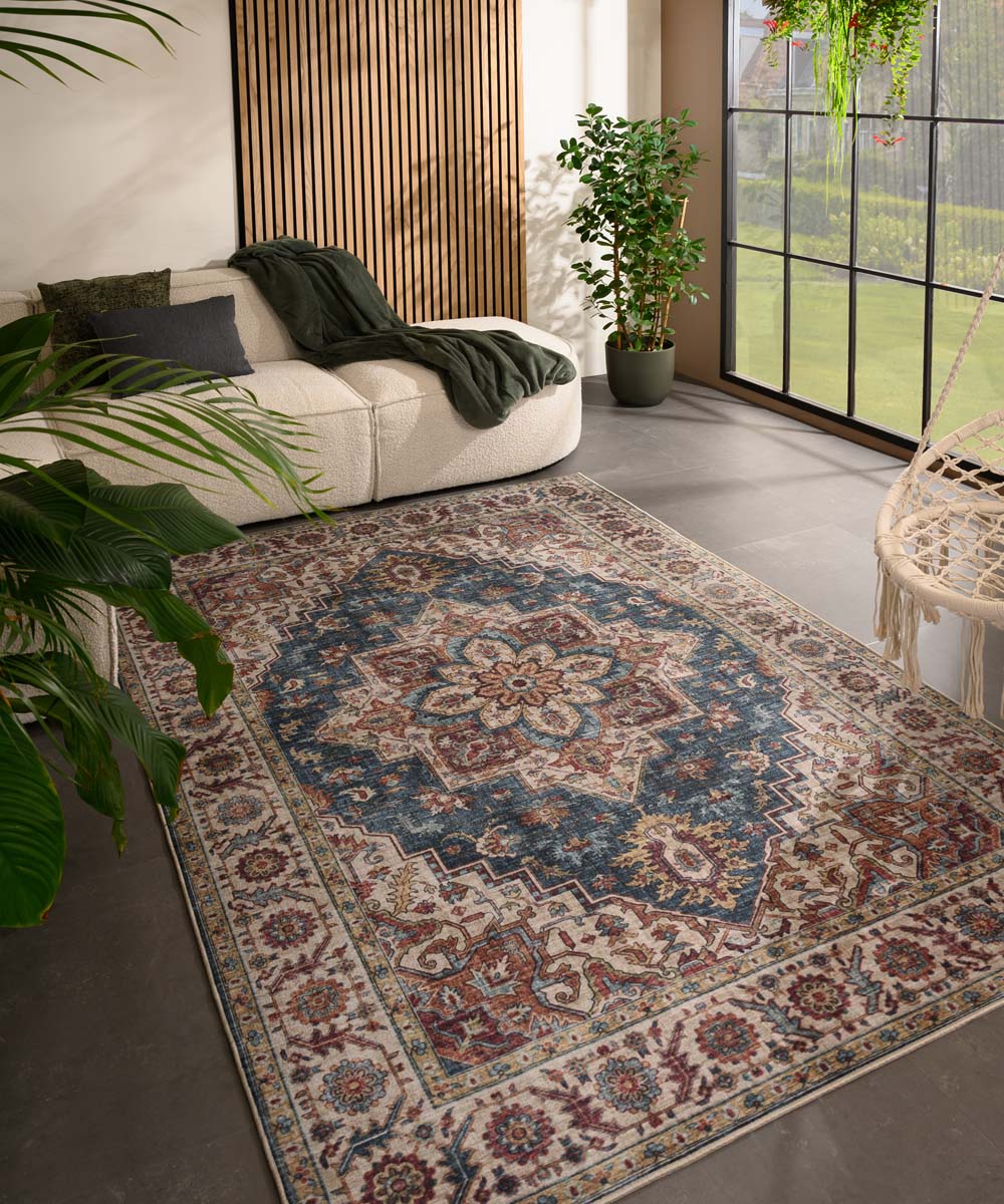 Tapis extérieur vintage - Valenca Brio beige/bleu - sfeer Tapis extérieur vintage - Valenca Brio beige/bleu - sfeer