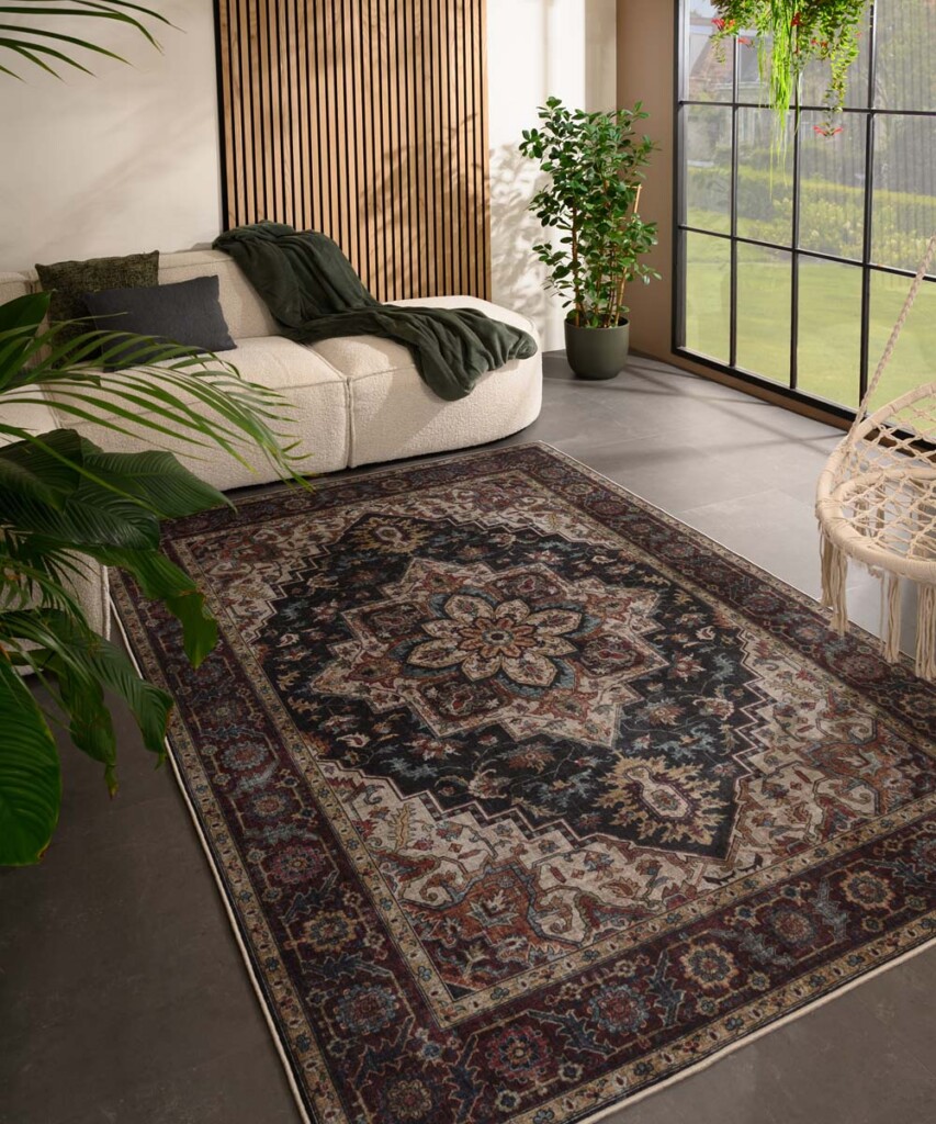 Tapis tissé à plat - Valenca Brio rouge/bleu foncé