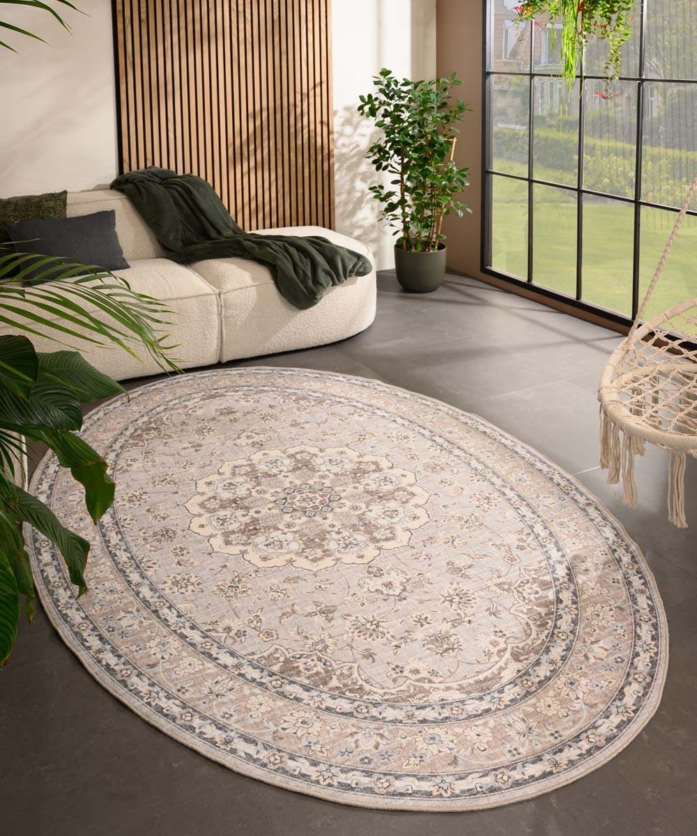 Tapis extérieur vintage ovale - Valenca Nova beige/gris clair - sfeer Tapis extérieur vintage ovale - Valenca Nova beige/gris clair - sfeer