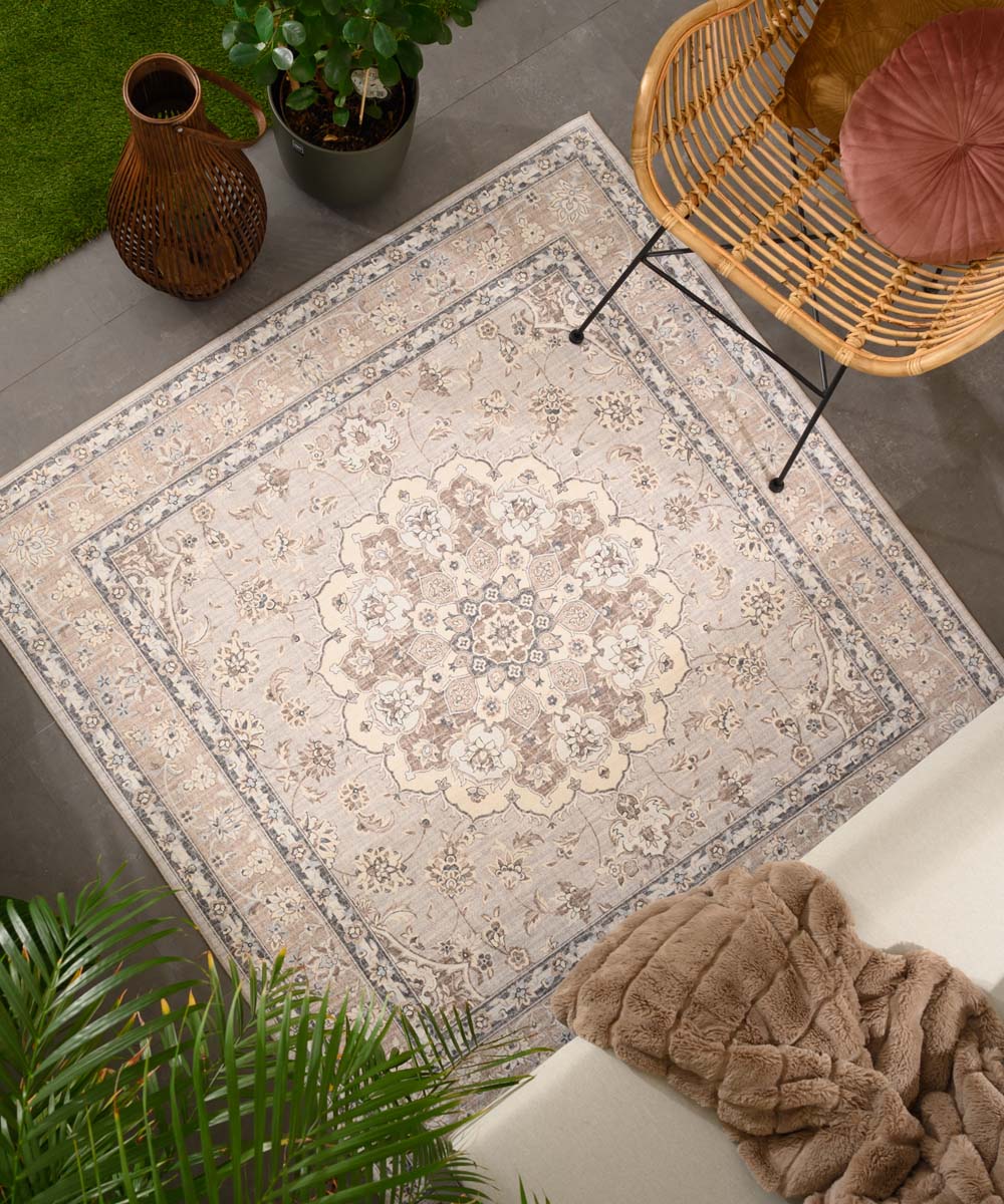 Tapis extérieur vintage carré - Valenca Nova beige/gris clair - sfeer Tapis extérieur vintage carré - Valenca Nova beige/gris clair - sfeer