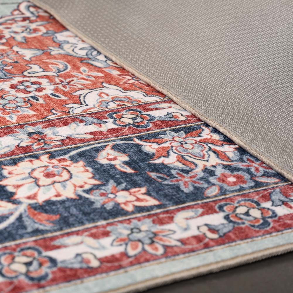 Tapis extérieur vintage carré - Valenca Nova vert sauge/rouge - close up Tapis extérieur vintage carré - Valenca Nova vert sauge/rouge - close up