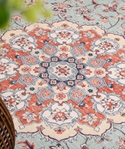 Tapis extérieur vintage carré - Valenca Nova vert sauge/rouge - close up, thumbnail Tapis extérieur vintage carré - Valenca Nova vert sauge/rouge - close up, thumbnail