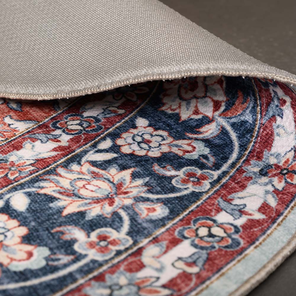 Tapis extérieur rond vintage - Valenca Nova vert sauge/rouge - close up Tapis extérieur rond vintage - Valenca Nova vert sauge/rouge - close up