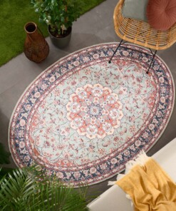 Tapis extérieur vintage ovale - Valenca Nova vert sauge/rouge - sfeer