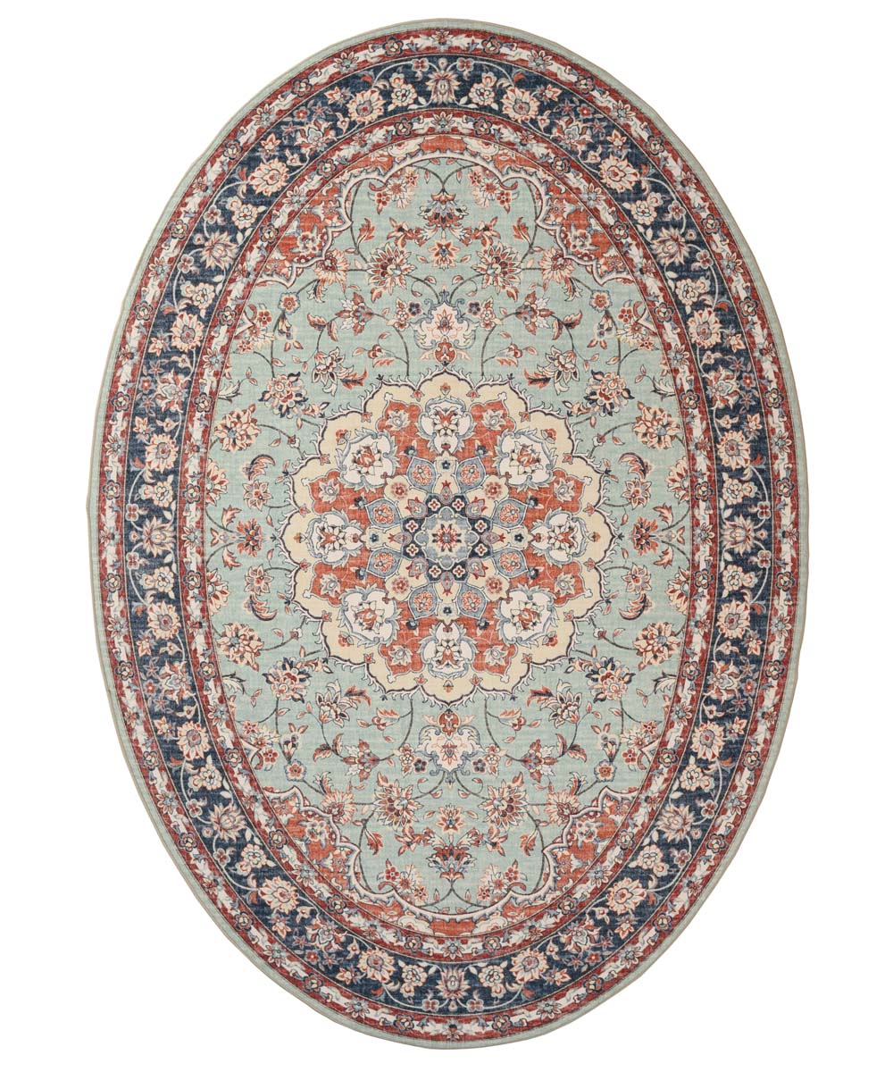 Tapis extérieur vintage ovale - Valenca Nova vert sauge/rouge - overzicht Tapis extérieur vintage ovale - Valenca Nova vert sauge/rouge - overzicht