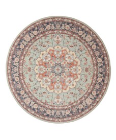 Tapis extérieur rond vintage - Valenca Nova vert sauge/rouge - overzicht, thumbnail