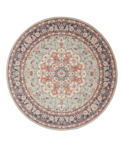 Tapis extérieur rond vintage - Valenca Nova vert sauge/rouge - overzicht