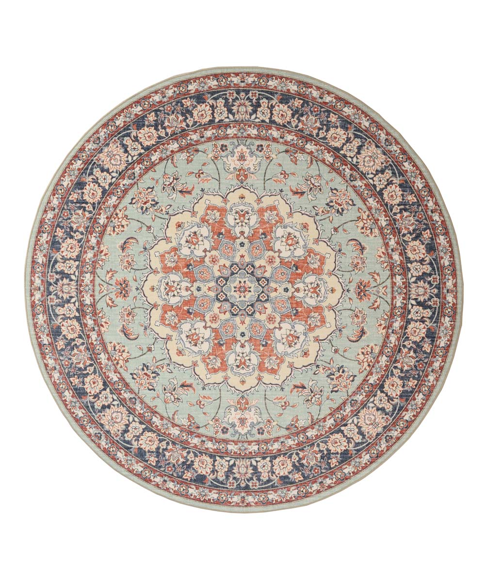 Tapis extérieur rond vintage - Valenca Nova vert sauge/rouge - overzicht Tapis extérieur rond vintage - Valenca Nova vert sauge/rouge - overzicht