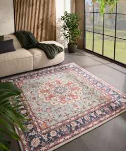 Tapis extérieur vintage carré - Valenca Nova vert sauge/rouge - sfeer