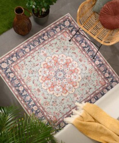 Tapis extérieur vintage carré - Valenca Nova vert sauge/rouge - sfeer