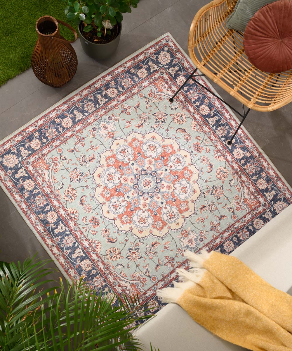 Tapis extérieur vintage carré - Valenca Nova vert sauge/rouge - sfeer Tapis extérieur vintage carré - Valenca Nova vert sauge/rouge - sfeer