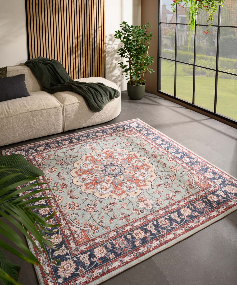 Tapis extérieur vintage carré - Valenca Nova vert sauge/rouge - sfeer Tapis extérieur vintage carré - Valenca Nova vert sauge/rouge - sfeer