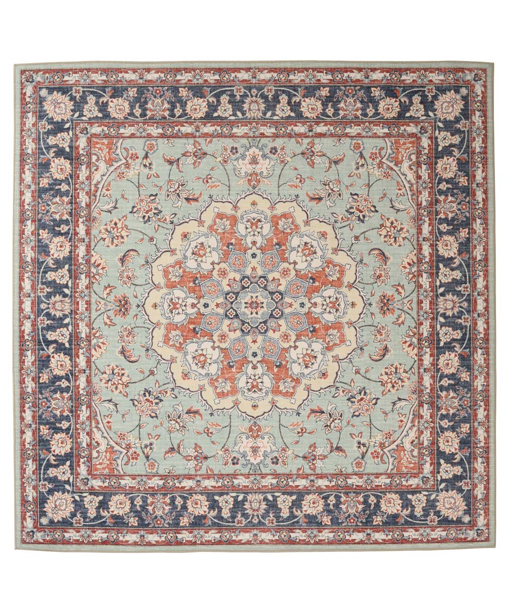 Tapis extérieur vintage carré - Valenca Nova vert sauge/rouge - overzicht Tapis extérieur vintage carré - Valenca Nova vert sauge/rouge - overzicht